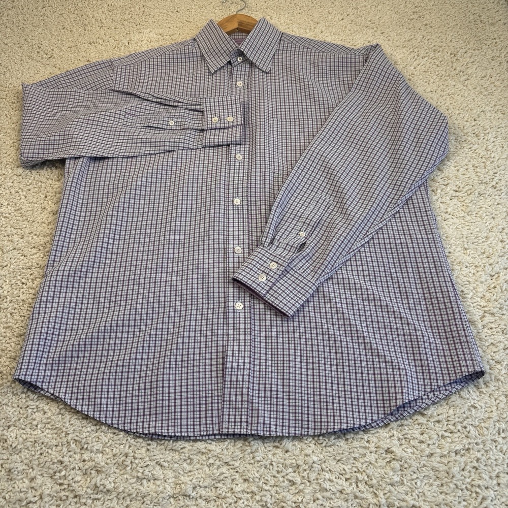 Bugatchi Uomo Mens Large Plaid Long Sleeve Button Up Shirt Purple Gray Modal